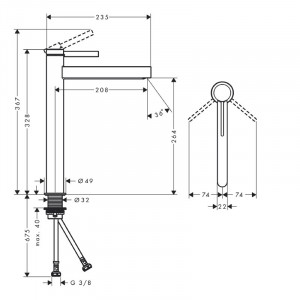 Baterie inalta de lavoar, Hansgrohe, Finoris 260, cu ventil, negru mat - Img 2