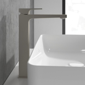 Baterie înaltă pentru lavoar Villeroy&Boch, Architectura Square, cu ventil click-clack, brushed nickel - Img 2
