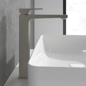Baterie înaltă pentru lavoar Villeroy&Boch, Architectura Square, cu ventil click-clack, brushed nickel - Img 2