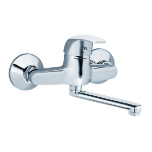 Baterie lavoar, Ferro, Vasto, cu montaj pe perete, pipa 15 cm, crom