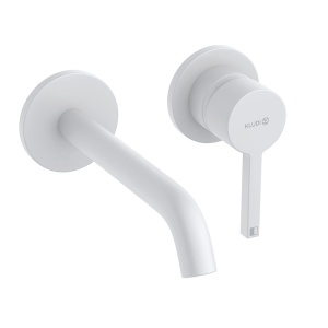 Baterie pentru lavoar montaj pe perete, Kludi, Nova Fonte Pura, cu pipă de 18 cm, alb mat