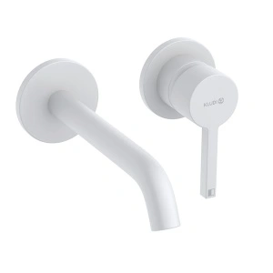 Baterie pentru lavoar montaj pe perete, Kludi, Nova Fonte Pura, cu pipă de 18 cm, alb mat
