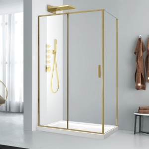 Cabină de duș dreptunghiulară Mediterraneo, Petra Gold, 120 x 90 cm, brushed gold