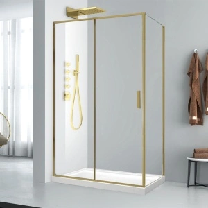 Cabină de duș dreptunghiulară Mediterraneo, Petra Gold, 120 x 90 cm, brushed gold
