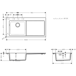 Chiuveta de bucatarie, Hansgrohe, SilicaTec S51, 1 cuva cu picurator, negru grafit - Img 2
