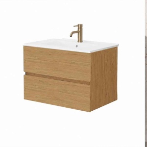 Mobilier suspendat pentru lavoar Fluminia Genova 80, front și laterale netede, 80x46 cm, Rovere Natu