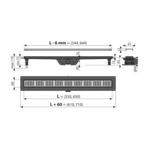 Rigola pentru dus, Alcadrain, Simple, cu gratar, 65 cm, auriu - Img 2