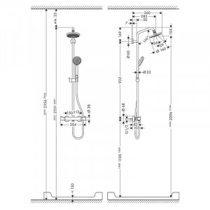 Set de dus, Hansgrohe, Croma 160, 1 jet, cu baterie termostatata, crom - Img 3