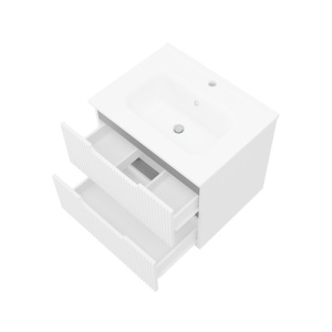 Set mobilier riflat cu lavoar Fluminia, Malta 60, cu sertare soft close, alb - Img 2