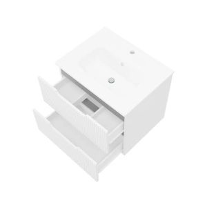 Set mobilier riflat cu lavoar Fluminia, Malta 60, cu sertare soft close, alb - Img 2