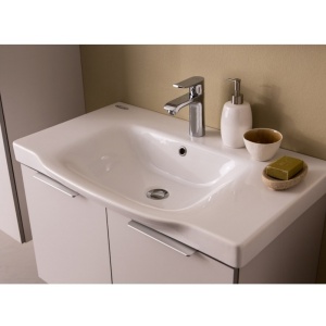 Set mobilier suspendat si lavoar Kolpasan, Lana, 80cm, lemn deschis - Img 2