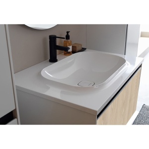 Set mobilier suspendat si lavoar Kolpasan, Pandora, 110 cm, lemn natur - Img 4