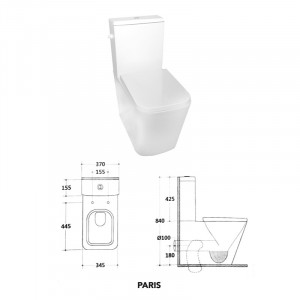 Set vas WC Fluminia, Paris, stativ, BTW, rimless cu rezervor si capac soft-close si easy off inclus - Img 2