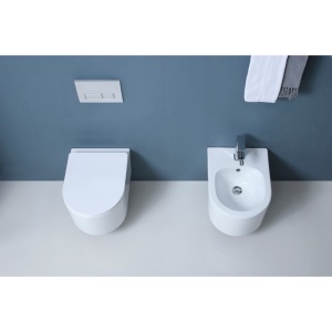 Set Vas wc suspendat Fluminia, Roco, compact, rimless protect, cu capac soft close, quick release, alb - Img 3