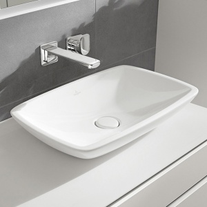 Ventil ceramic Villeroy & Boch, pentru lavoar cu preaplin, push-open, alb - Img 2