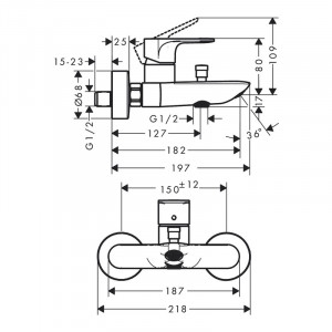 Baterie cada-dus Hansgrohe, Rebris E, negru mat - Img 2