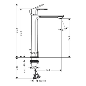 Baterie lavoar cu ventil, Hansgrohe, Rebris S 240, crom - Img 3