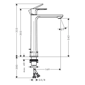 Baterie lavoar cu ventil, Hansgrohe, Rebris S 240, crom - Img 3