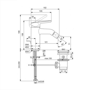Baterie pentru bideu Villeroy&Boch, Skyla, cu ventil cu tijă, negru mat - Img 5
