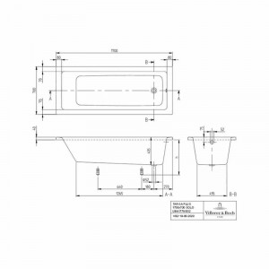 Cada dreptunghiulara Villeroy & Boch, Targa Plus Solo, 170 x 70 cm, alb alpin - Img 2