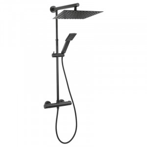 Coloana de dus Ferro, Trevi Square Black, cu baterie dus termostatata, negru mat
