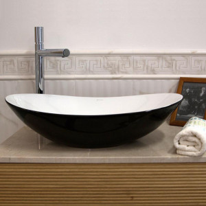Lavoar pe blat Fluminia, My night, oval, alb-negru, 60.5 x 36 cm - Img 6