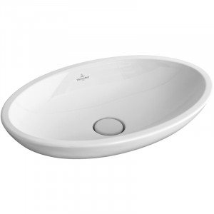 Lavoar pe blat Villeroy & Boch, Loop & Friends, oval, 63 cm, cu preaplin, alb