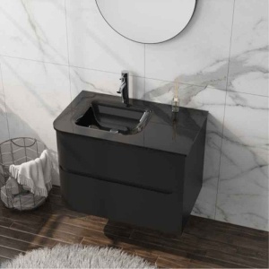 Mobilier pentru lavoar, Spectrum, Alcazar 80, colț rotunjit și lavoar din sticlă, negru mat - Img 4