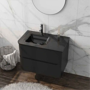Mobilier pentru lavoar, Spectrum, Alcazar 80, colț rotunjit și lavoar din sticlă, negru mat - Img 4