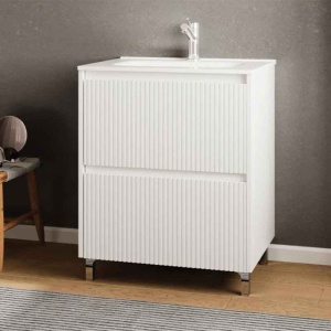 Mobilier stativ pentru lavoar, Fluminia, Lizi, riflat, 60 cm, alb lucios - Img 2