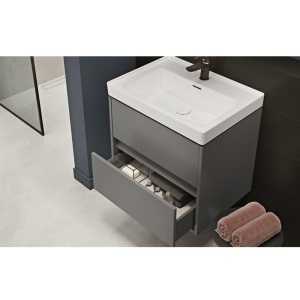 Mobilier suspendat Cersanit, Crea, cu doua sertare, 60 cm, gri - Img 4