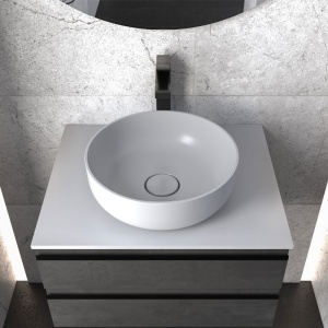 Mobilier suspendat Kolpasan, Alexis, pentru lavoar pe blat, 60 cm, Dark Concrete - Img 3