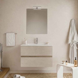 Mobilier suspendat pentru lavoar Fluminia Genova 80, front rugos, 80x46 cm, almond/noce americano - Img 4