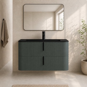 Mobilier suspendat pentru lavoar Fluminia Pisa 100 cm, front riflat, 100 × 46 cm, verde Italia, mâner negru - Img 2