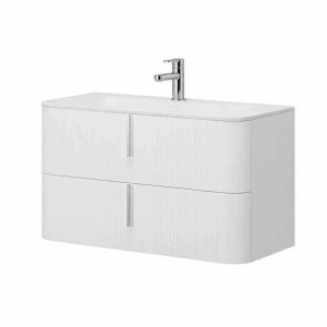 Mobilier suspendat pentru lavoar Fluminia Pisa 100 cm, front riflat, 100 × 46 cm, alb mat, mâner alb mat