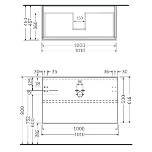 Mobilier suspendat, Rak, Joy, pentru lavoar incastrabil, 100 cm, gri - Img 2