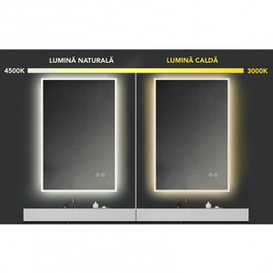 Oglinda Fluminia, Miro 60, dreptunghiulara, cu LED, 2 culori, dezaburire, 60 cm - Img 4