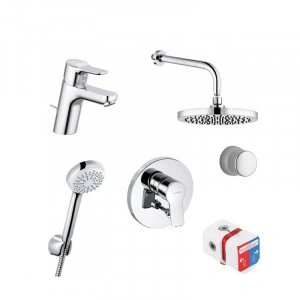 Set 7 in 1 Kludi, Pure & Easy, baterie lavoar + baterie dus + corp incastrat + set de dus