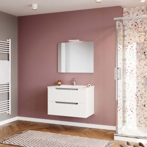 Set mobilier riflat cu lavoar Fluminia, Malta 80, cu sertare soft close, alb - Img 4