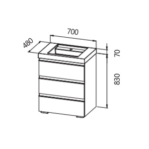 Set mobilier stativ cu lavoar Kolpasan, Harmony 70 cm, 3 sertare, light grey - Img 2