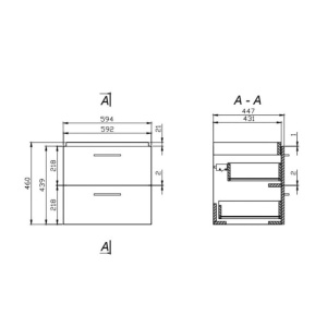 Set mobilier suspendat si lavoar Cersanit, Lara, cu doua sertare, 60 x 45 cm, nuc - Img 4