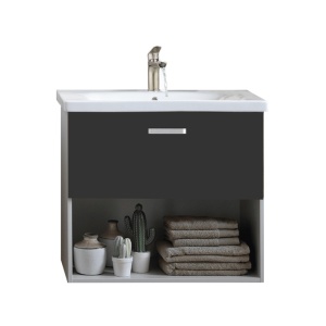 Set mobilier suspendat si lavoar Kolpasan, Evelin, 80 cm, gri antracit