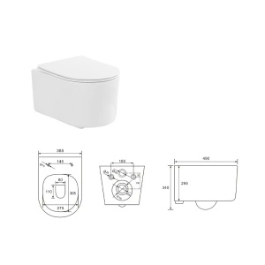 Set Vas wc suspendat Fluminia, Roco, compact, rimless protect, cu capac soft close, quick release, alb - Img 4