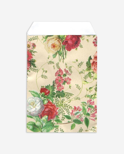 Punga mercerie motive florale - 9x15 cm - lwc alb 70gr/m2 - 200 buc