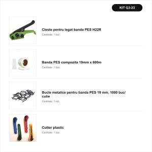 Pachet complet banda PES compozita 19 mm + bucle + cleste + cutter plastic