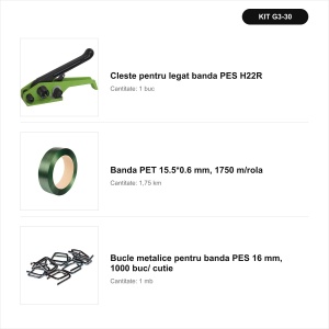 Pachet complet banda PET 15.5*0.6 + cleste PES + bucle