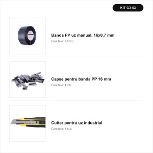 Pachet Reumplere PP 16 mm – 4 role + capse + cutter