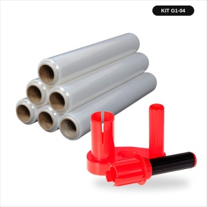 Pachet complet 6 role folie stretch 500mm, 17 microni, 2.7 kg net + dispenser