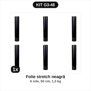 6 role folie stretch neagră 1,3 kg