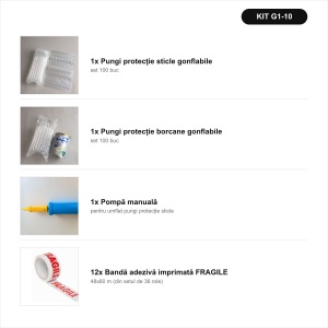 Expediere sticle și borcane: pungi gonflabile + pompă + 12 role bandă FRAGILE